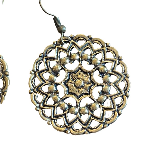 Antique Gold Drop Circular Boho Style Earrings - Picture 4 of 7